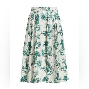 NWT Cara Cara - Marge Forest Green Toile Pleated Midi Skirt